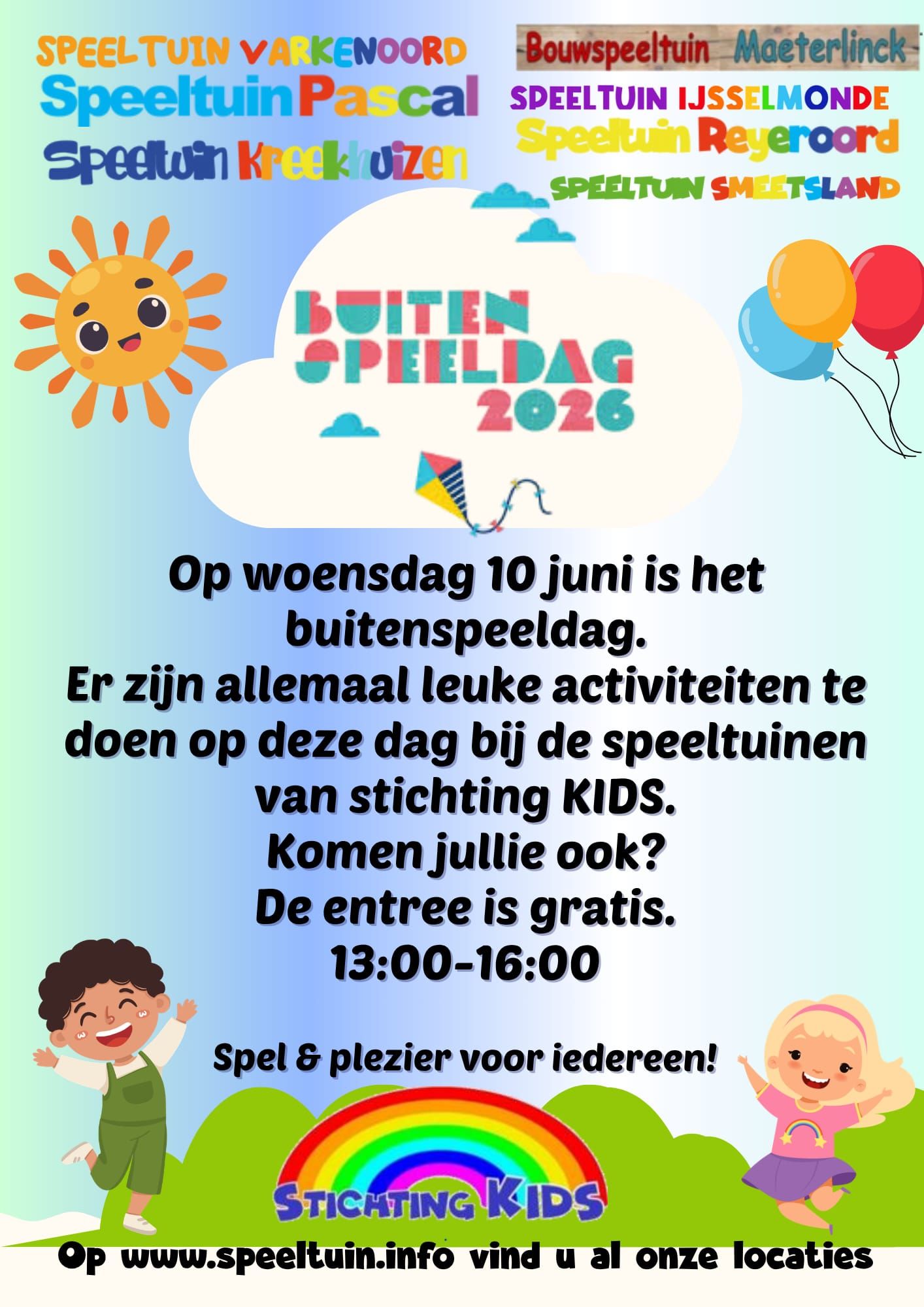 Buitenspeeldag woensdag 10 juni🌈