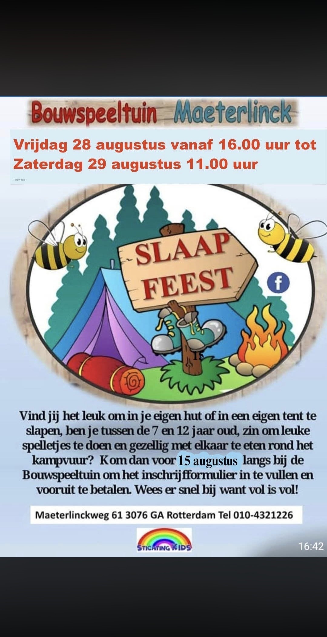 Slaapfeest 28 augustus 2026